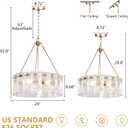 Gold Glass Chandeliers for Dining Room, D24'' Modern Drum Crystal Chandelier, 6-Light Round Farmhouse Hanging Ceiling Pendant Light Fixture for Living Room Kitchen Island Foyer Bedroom (E26)