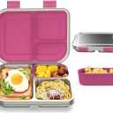BABHAMNESS Stainless Steel Bento Box Kids, 3 Compartments Leak Proof Metal Bento Lunch Box, 304 Stainless Steel Bento Lunch Containers for School and Office,Dishwasher Safe, BPA-Free-Pink