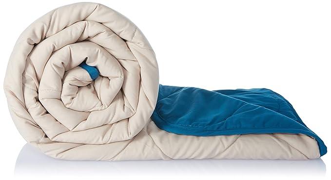 Solimo Microfibre Reversible Quilt Blanket/Comforter, Double, 220 GSM, Sandy Beige and Deep Teal, 64 x 88