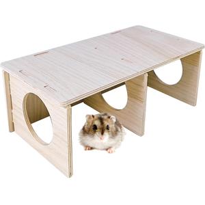Hamiledyi Wooden Hamsters 2-Chamber Hideout-Tunnel Multi Chamber Exploring Toy Hamster Hiding Maze Tunnel Toy Platform Stuff Cage Accessories for Gerbil Rat Mice