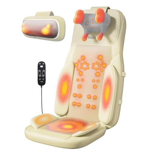 Rainwolf Shiatsu Neck and Back Massage Cushion with Heat - 4D Deep Tissue Kneading Full-Back Massager for Relief Tension, Adjustable Intensity & Height, for Office Chair & Home