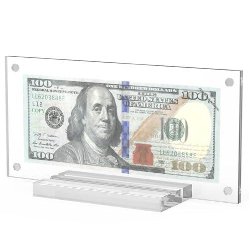 Yncotte Dollar Bill Frame 1 Pack, Dollar Bill Holder Acrylic Money Case Dollar Frame Display Double-Sided Transparent for Collectors Currency Ticket Check Protector