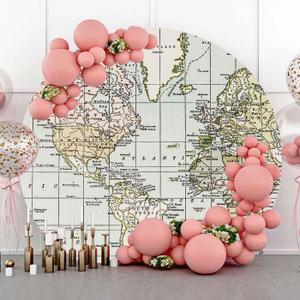 7.2ft World Map Round Backdrop Cover, Flannel Fabric Vintage Geographical Educational Adventure Circle Backdrop Cover, Chic Circular Arch Cover YMBXTPH322, 7.2X7.2ft