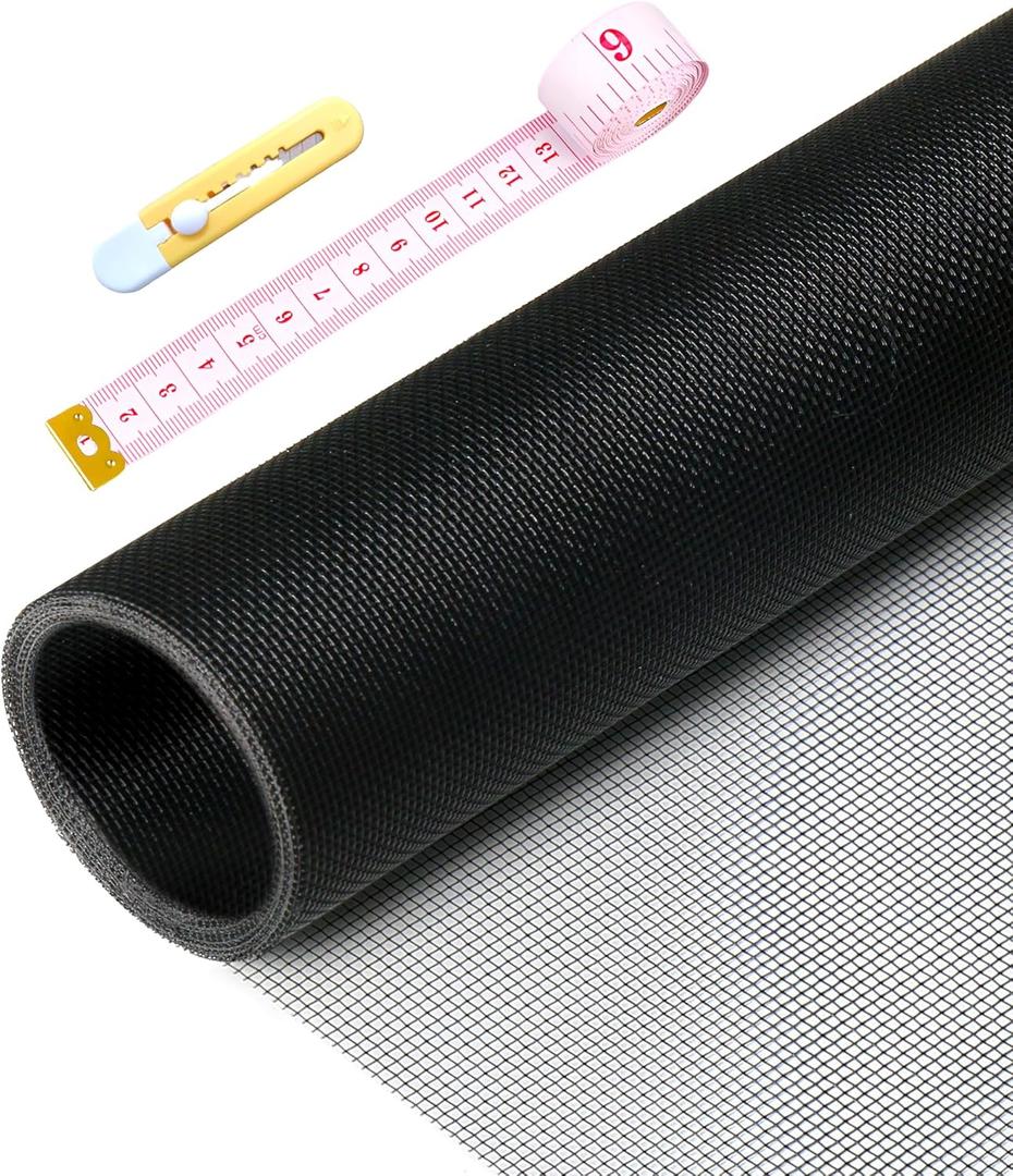 Pet Proof Window Screen Replacement Kit,39" W x 118" L Durable Window Screen Mesh for Patio Porch Door Windows with Rolling Tool and Screen Retainer Spline - Black
