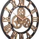 33" Roman Bronze Noiseless Silent Gear Wall Clock - Large 3D Retro Rustic Country Decorative Luxury Art Big Wooden Vintage for House Warming Gift (33 inches, Roman-Anti-Bronze)