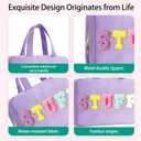 Toiletry Bag for Women Chenille Letter Makeup Bag Water-resistant Cosmetic Bag Travel Bag with Hanging Hook Preppy for Store Toiletries Cosmetic Accessories Medium Purple