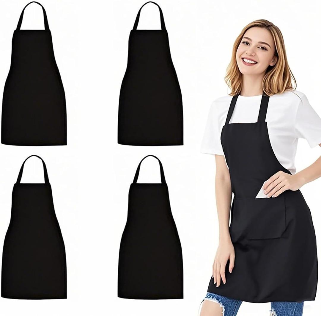 4 Pack Black Aprons, Black Apron with Pockets, Water and Oil Resistant for Women Men Cooking Kitchen Chef Apron