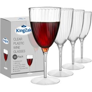 Lillian Tablesettings 96 Pack Stemmed Plastic Wine Glasses, 8 oz Elegant Crystal-Clear Disposable Wine Glasses, Shatterproof Premium Hard Plastic Cups for Weddings, Parties & Special Events