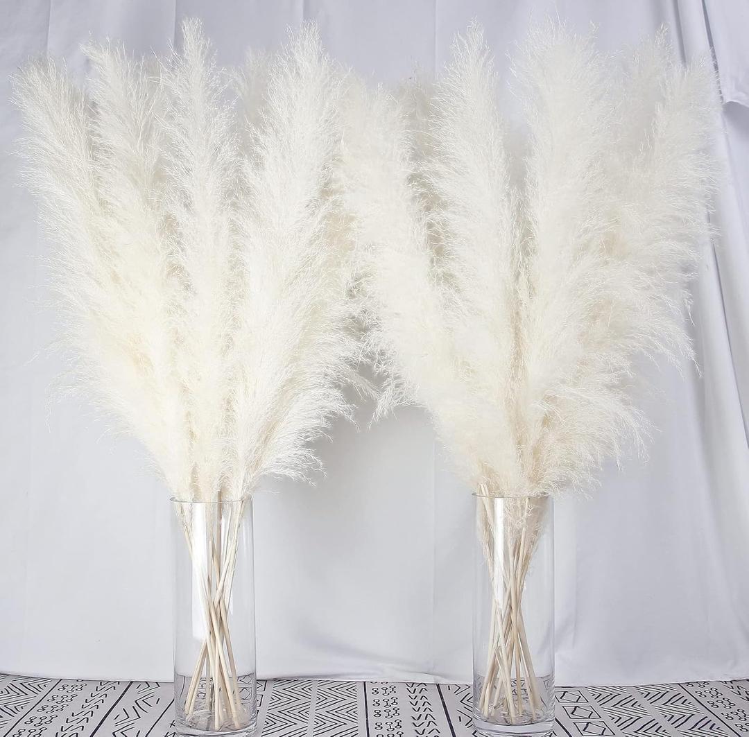 10 Stems 40-inch White Pampas Grass Decor Tall, Large Pampas Grass, Boho Neutral Home Decor Bouquet. Fluffy Pampas Grass for Floor Vases, Wedding Floral Arrangements, Wall Decor, Farmhouse Table Decor