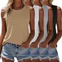 Ficerd 4 Pack Women's Sleeveless Tops, Casual Summer Loose Fit T Shirts Solid Color Tunic Tank Tops Ladies' Crew Neck Tee (XX-Large, Black, White, Light Gray, Khaki)