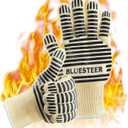 Oven Gloves, Heat Resistant 540 Degrees Grilling Gloves, Hot Surface Handler Non-Slip Silicone Oven Mitts with Fingers, BBQ Gloves for Cooking/Kitchen/Baking, Pack of 2 (One Size Fits Most, Deep Black) 9"L x 5"W