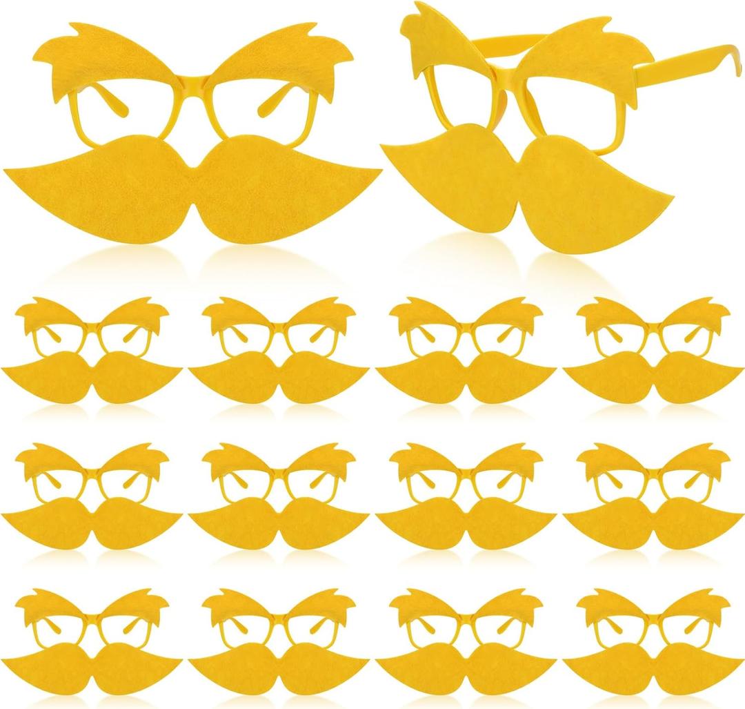 Foilswirl 12 Pack Yellow Glasses with Mustache and Eyebrows Set Fake Mustache Funny Disguise Glasses Cosplay Accessories Party Supplies Favors Gift for Adults Girls Boys