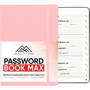PRODUCTIVITY STORE Best Password Book With Alphabetical Tabs | Password Book, Organizer & Notebook | Password Keeper To Keep Website Logins & Passwords Safe | Black | Medium 5x8 (Pink)