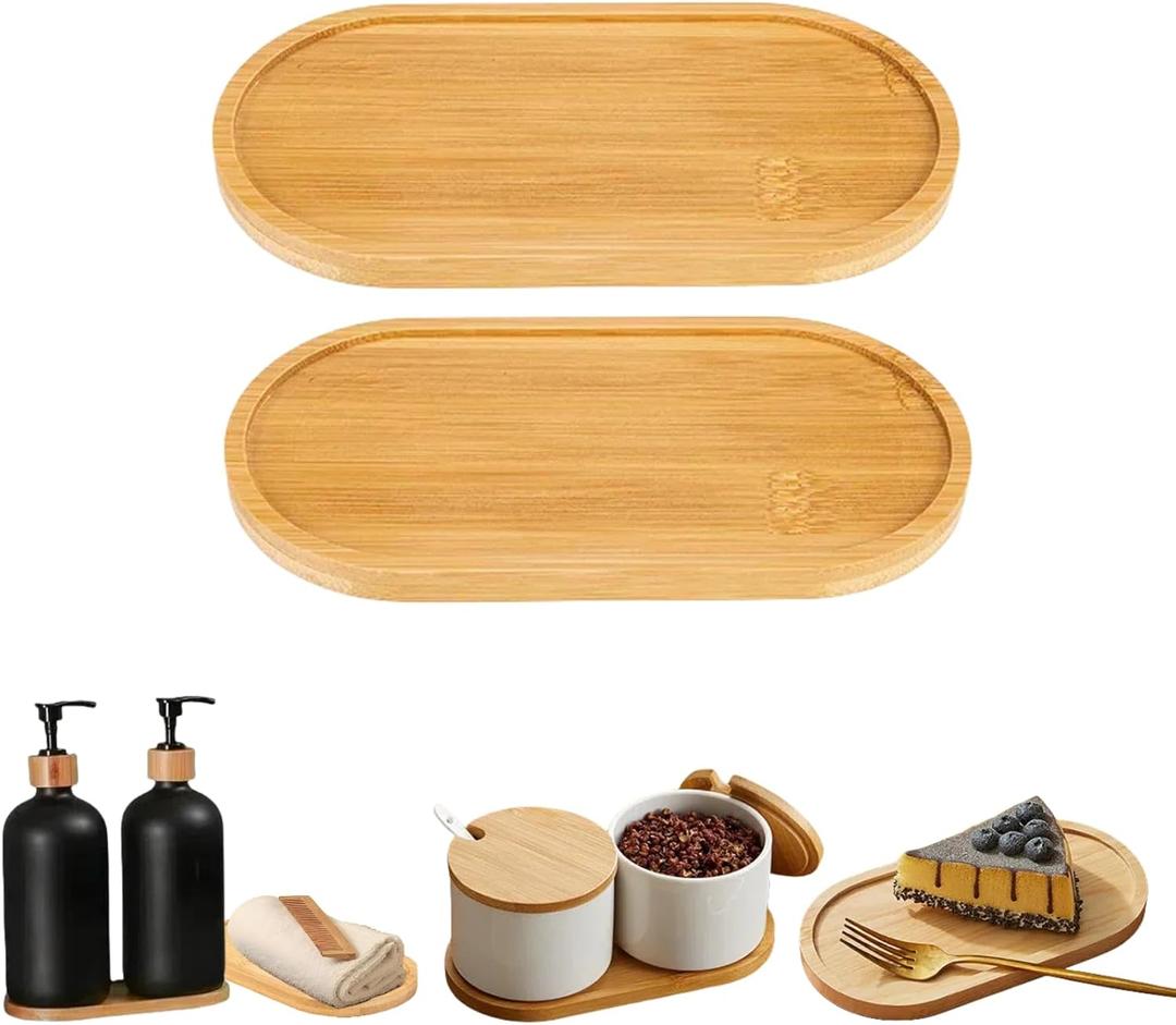 2PCS Bamboo Bathroom Trays - Suitable for The Bathroom,Kitchen,Breakfast Tray and Decorative Tray (6.88 in * 3.46 in)