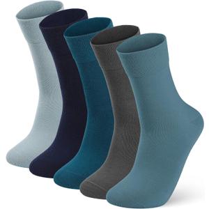 FGZ Mens Crew Socks Breathable Cotton Soft Casual Thin Socks for Men or Boys, 5 Pairs(Blue, 10-13)
