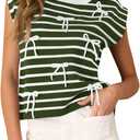 Saodimallsu Womens Striped Bow Top Cap Sleeve Summer Cute Crewneck Going Out Lightweight Knit Sweater Vest Tops (Large, Army Green)