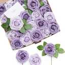 Ling's moment Artificial Flowers 50Pcs Dusty Violet Roses Decor w/Stems,3" Real Touch DIY Foam Floral for Wedding Bouquet/Centerpieces, Outdoors Party Backdrop, Room/Table, and Garden/Pot Decorations (Pr- Dusty Violet & Pale Lavender)