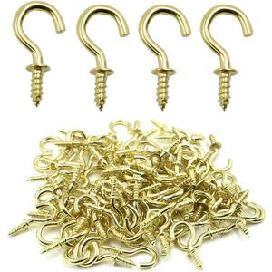 Biaungdo 100 Pcs 1/2" Ceiling Cups Hooks Screw Hooks Ceiling Cup Hooks Self-Tapping Screws Hooks Gold