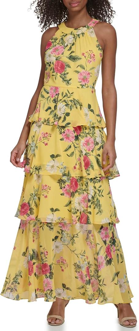 Jessica Howard Women's Style Maxi Sleeveless Chiffon (Yellow, 12/L)