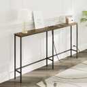 63 Inch Console Table with Power Outlet,Modern Narrow Long Sofa Table Behind Couch,Skinny Entry Table with Black Metal Frame for Entryway,Living Room, Hallway,Walnut Brown