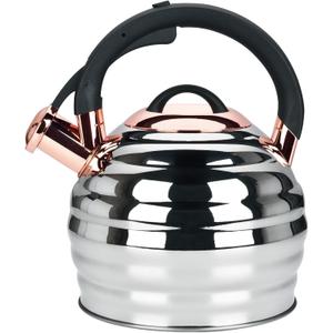 Tea Kettle for Stove Top Whistling Teapot, 3.2Q Tea Pot Stainless Steel Teakettle with Heat Proof Ergonomic Handle (Gold)