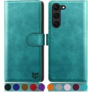 SUANPOT for Samsung Galaxy S23 +/ Plus Wallet case with RFID Blocking Credit Card Holder,Flip Book PU Leather Protective Cover Women Men for Samsung S23Plus Phone case Blue Green