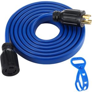 Kanayu 10 ft 4 Prong 30 Amp Flat Generator Extension Cord Compatible with Nema L14-30p/l14-30r 10 Gauge Flat Generator Power Cable Locking for Manual Transfer Switch 125/250v 7500w, Etl Listed