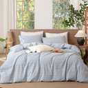 MooMee Gingham Duvet Cover Set 100% Washed Cotton Linen Like Textured Breathable Durable Soft Comfy Modern Checkered Design (Classic Gingham Cornflower Blue, Full 80"x90")