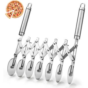 7 Wheel Pastry Cutter,Stainless Steel Pizza Slicer, Expandable Pizza Slicer Multi-Round Pastry Knife Baking Cutter Roller Cookie Dough Cutter Divider (large)