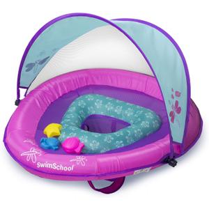 SwimSchool Infant Baby Pool Floats, Free Swimming, Super Buoyant  Ages 6-24 Months  Multiple Colors/Styles  Adjustable Canopies and Seats, Splash & Play Baby Floaties (Flotador de beb rosa/aguamarina con toldo)