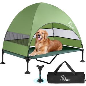 Upgraded Elevated Dog Bed with Canopy, Portable Raised Outdoor Dog Bed with Stable Anti-Slip Feet, Wider Shade Pet Bed Cot, Raised Dog Beds for Large Pets Camping, Indoor & Outdoor Use (50.0"L x 32.0"W x 42.5"Th)