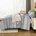 Goodidea Boho Comforter Set King Size 3 Piece Grey Bohemian Striped Comforter Soft Lightweight Microfiber Bedding Set with 2 Pillow Shams for All Season (King, 104"X90")