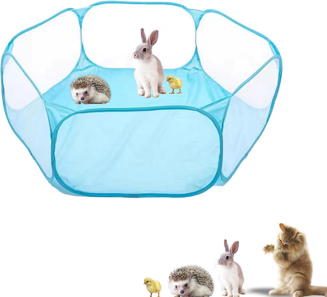 Small Animals Playpen, Portable Pop-up Open Interactive Pet Tent, Indoor Outdoor Fence for Rabbits, Guinea Pig, Hamster, Chinchillas, Kittens, Puppies (Blue)