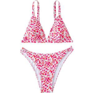 SOLY HUX Women's Floral Print Spaghetti Strap Bikini Bathing Suit 2 Piece Swimsuits Multicoloured Floral Large (Pink, L)