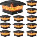 APONUO Solar Post Cap Lights, Warm Light& Flickering Flame Fence Post Lights for 3.5x3.5 4x4 Wooden/Vinyl Posts, Waterproof Deck Posts Light Solar Powered for Garden/Patio/Porch, Black 12 Packs