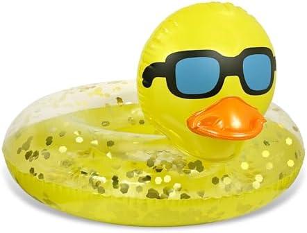 POZA Inflatable Duck Pool Float Tube- Heavy Duty Vinyl UV Resistant Confetti Pool Duck Floatie, Animal Pool Float Swim Ring Pool Inflatables for Kids and Adults for Beach, Party, Vacation