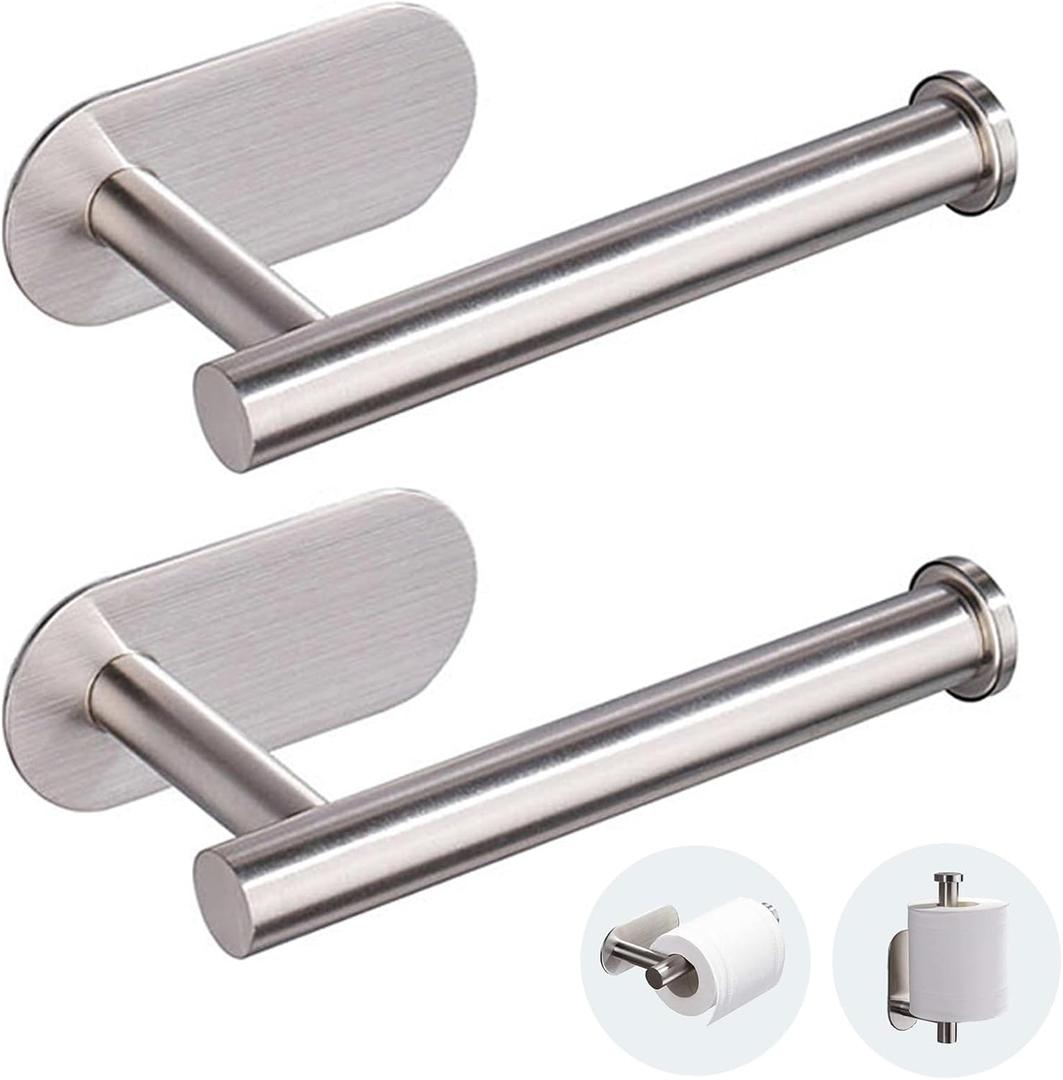 Toilet Paper Holder - Self Adhesive Toilet Paper Holder Wall Mount for Bathroom, SUS 304 Stainless Steel Command Strip Toilet Paper Roll Holder Stick On, No Drilling - Brushed Nickel2 Pcs