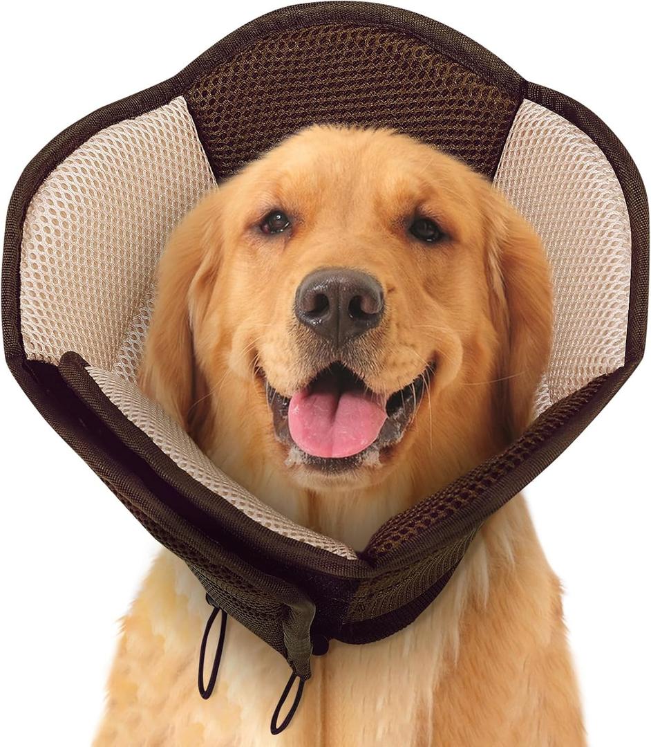 SUNFURA Dog Cone - Soft Cone for Dogs to Stop Licking, Pet E-Collar Alternative After Surgery, Adjustable Pet Recovery Collar for Wound Healing, Brown Large