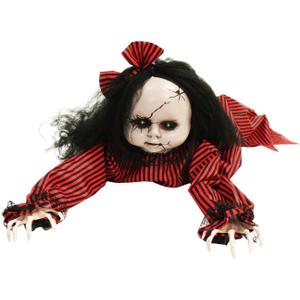 Haunted Hill Farm Scary Haunted Crawling Baby Doll, Halloween Animatronic with Touch Activated Lights and Sound, Battery Operated Indoor or Covered Outdoor Halloween Decorations, Creepy Fright Props