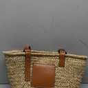 Straw Basket Tote Bag for Women PU Leather Strap Hollow Woven Top Handle Straw Purses and Handbags
