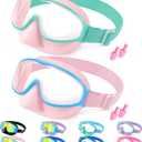 Vvinca Kids Goggles with Comfort Fabric Strap, Kids Swim Goggles Wide View Anti-Fog/UV No Leaking Swimming Goggles for 3-14 (13-pink Blue& Pink Mint Green)
