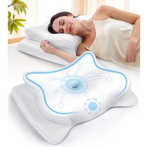 EKIFT Cervical Neck Pillow for Pain Relief, Beauty Sleeping Cooling Pillow for Side Back Stomach Sleeper, Odorless Memory Foam Bed Pillows Deep Sleep,Ergonomic Orthopedic Neck Support Light White, Size 23in x14in