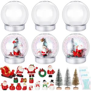 Shappy 4 Inch DIY Snow Globe Water Globe 6 Set Christmas DIY Kits Clear Plastic Water Globe Jar with Screw Off Cap for DIY Crafts Customization Home Decoration Gifts