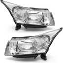 Headlight Assembly for 2011 2012 2013 2014 2015 Chevy Cruze LS/LT/LTZ 2016 Chevrolet Cruze Limited Chrome Housing with Clear Reflector Headlamp Replacement Pair