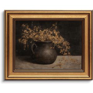 Gold Framed Wall Art Vintage Floral Canvas Art Farmhouse Autumn Picture Moody Wall Decor Antique Prints Rustic Botanical Paintings Country Artwork for Bedroom Bathroom Living Room 8x10 Inch (Flowerpot)