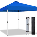 10x10 Pop Up Canopy Tent, Instant Folding Outdoor Shelter with High Strength Steel Frame and Handheld Carry Bag, Ground Stakes and Wind Ropes for Backyard Party, Camping, Beach Events, Blue