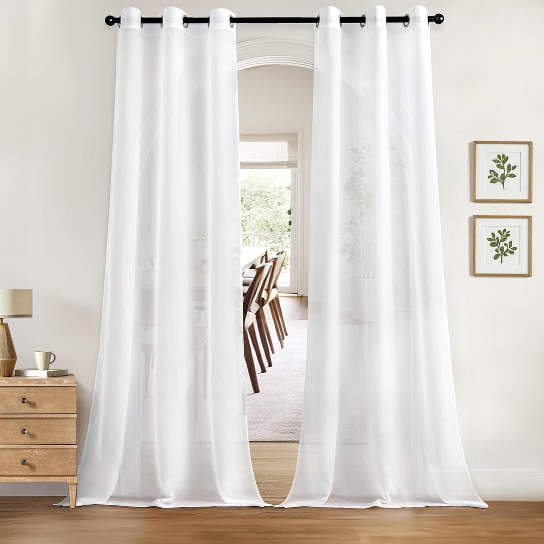 MIULEE Solid Color Sheer Curtains 95 Inches Long 2 Panels Set - Elegant Lightweight Grommet Light Filtering Window Voile Panels/Drapes/Treatment for Bedroom Living Room W42 x L95 Inch, White