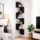 5 Tier Corner Shelves for Wall Floating Shelf Corner Unit for Living Room Hanging Bookshelf Black Shelves Display Wooden Spiral Shelving Rack
