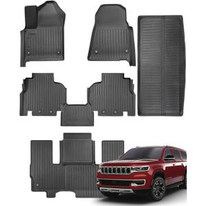 Floor Mats & Cargo Liner Fit for Jeep Wagoneer 2022-2025 7 Seat (Not L or 8 Seat), Trunk Carpet TPE All Weather Protector Anti-Slip Full Set Interior for Jeep Wagoneer 2022 2023 2024 Car Accessories