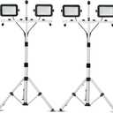 UFOND 10000 Lumen LED Work Light with Stand, Dual Head Work Light, Waterproof Lamp with Individual Switch, Adjustable Metal Telescoping Tripod with Power Cord 2 Pack